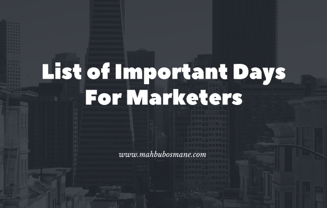 List of Important Days For Marketers